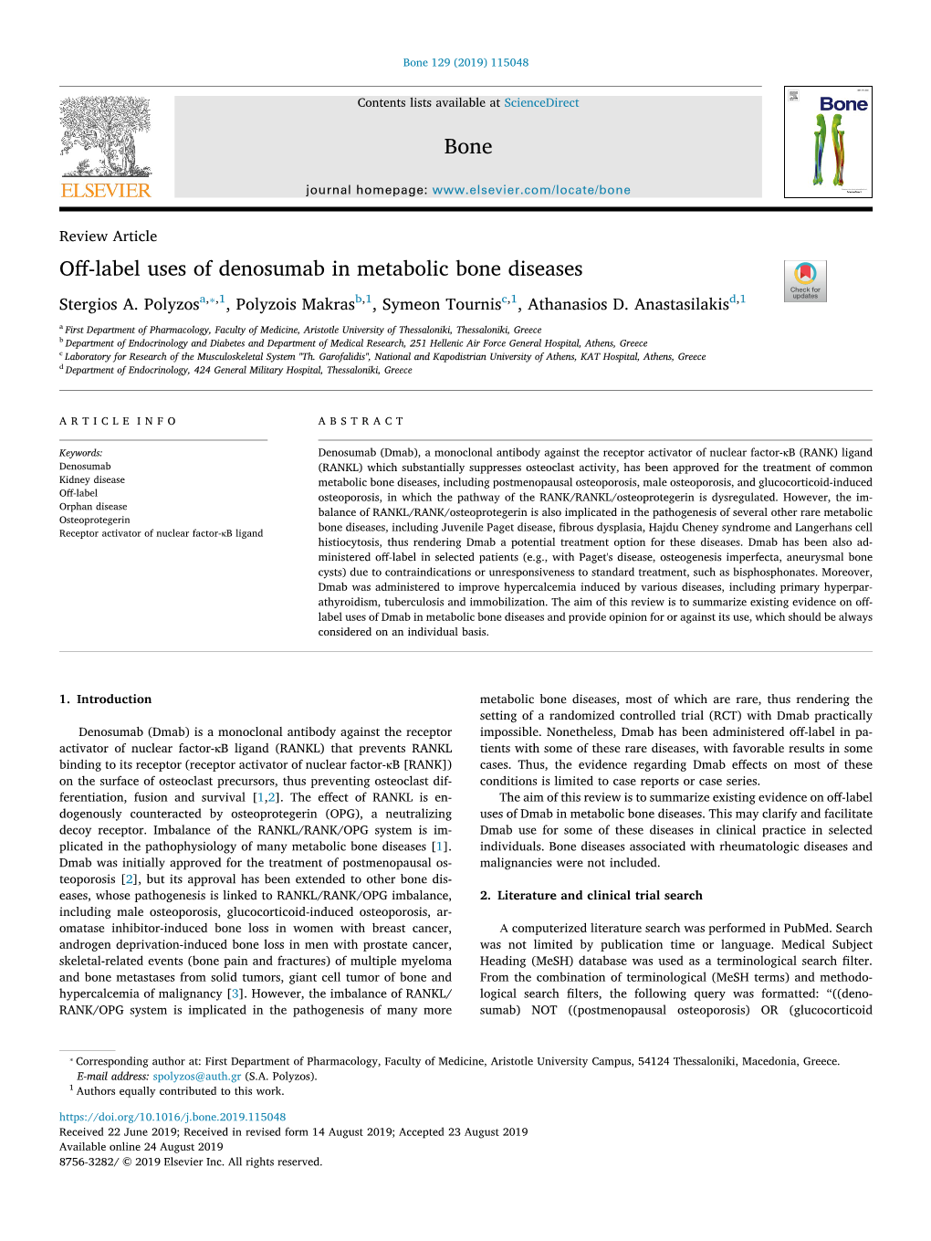 Off-Label Uses of Denosumab in Metabolic Bone Diseases T ⁎ Stergios A