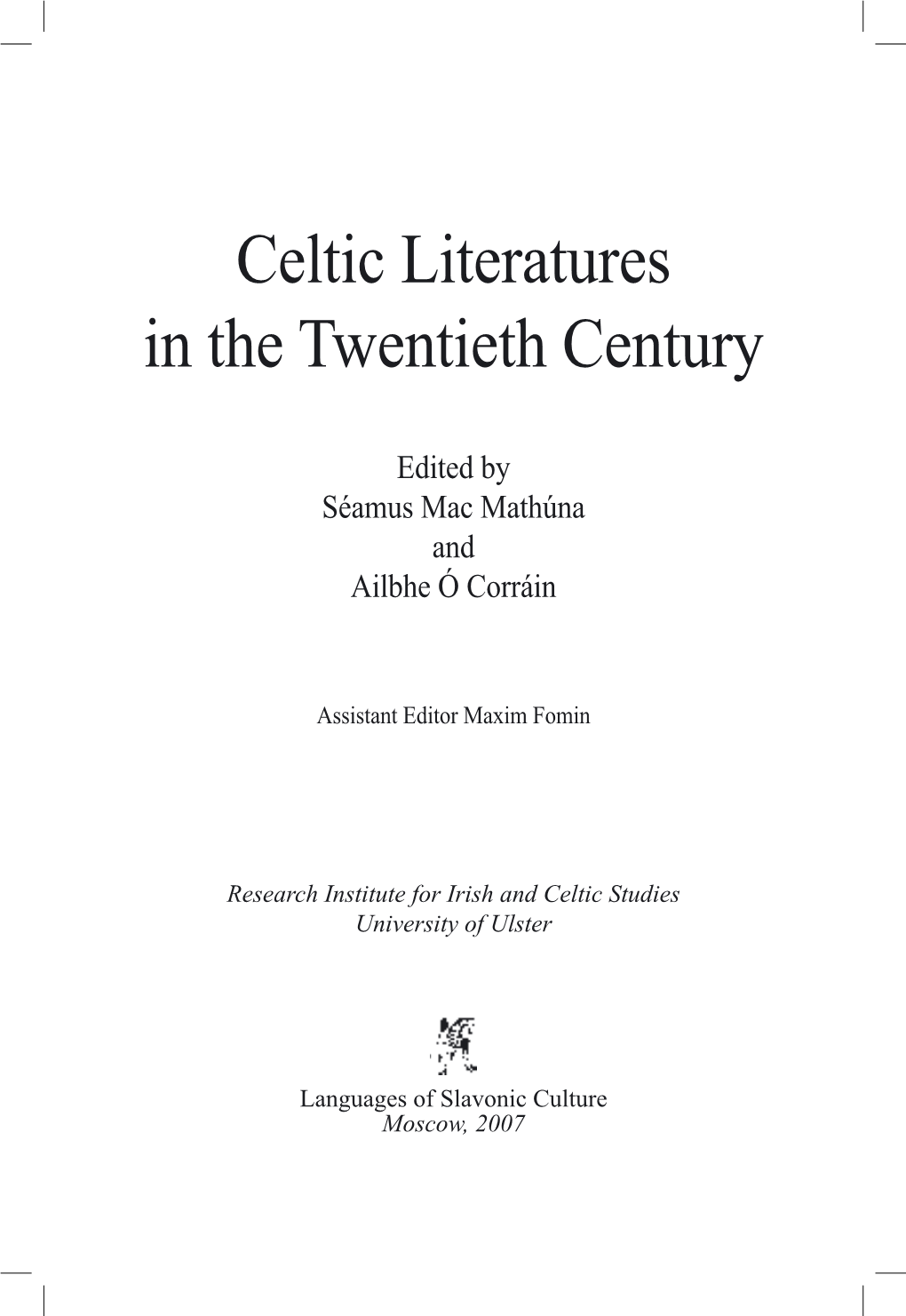 Celtic Literatures in the Twentieth Century