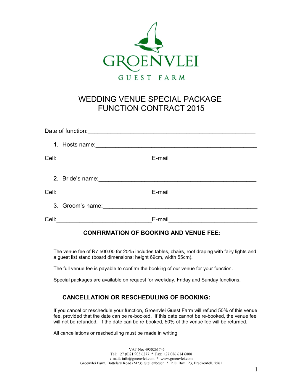 Wedding Venue Special Package