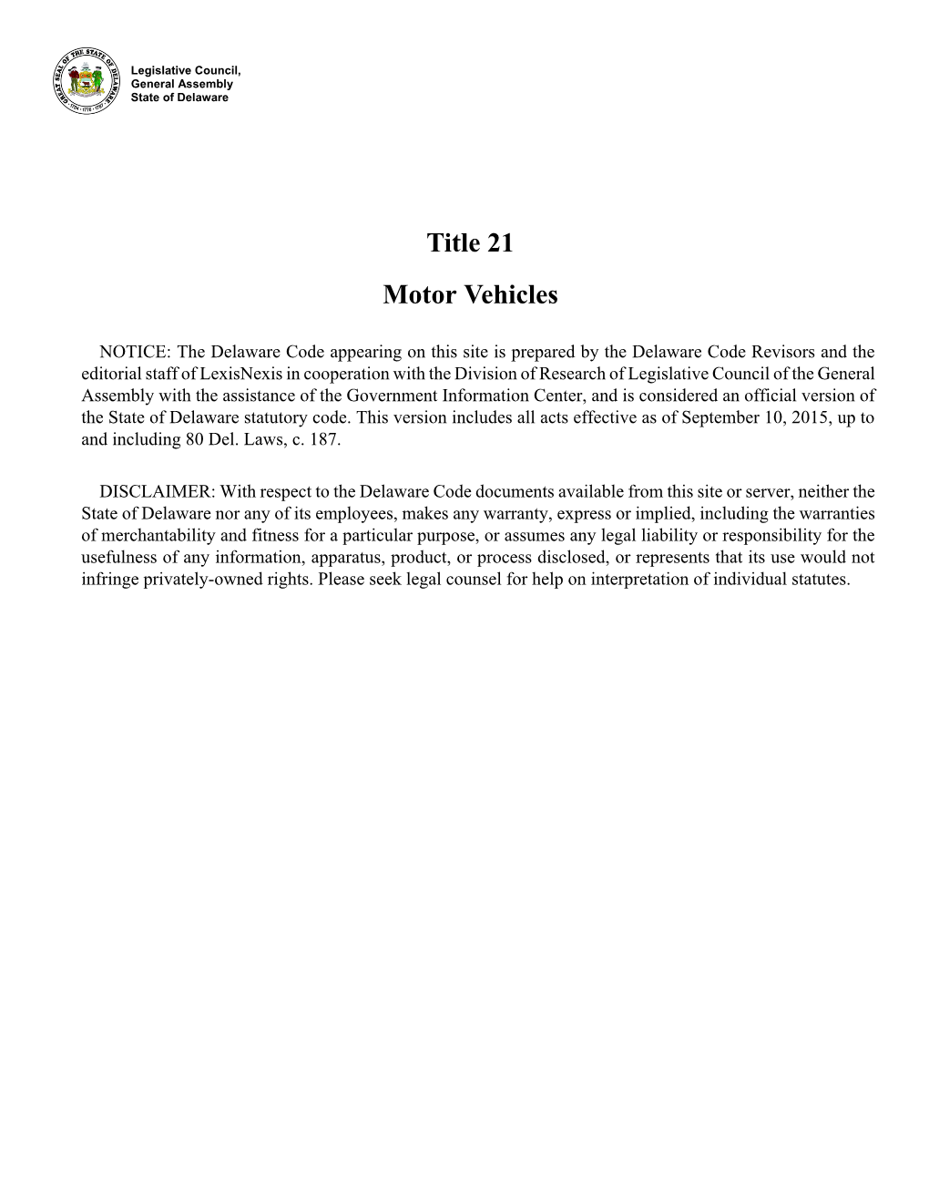 Title 21 Motor Vehicles