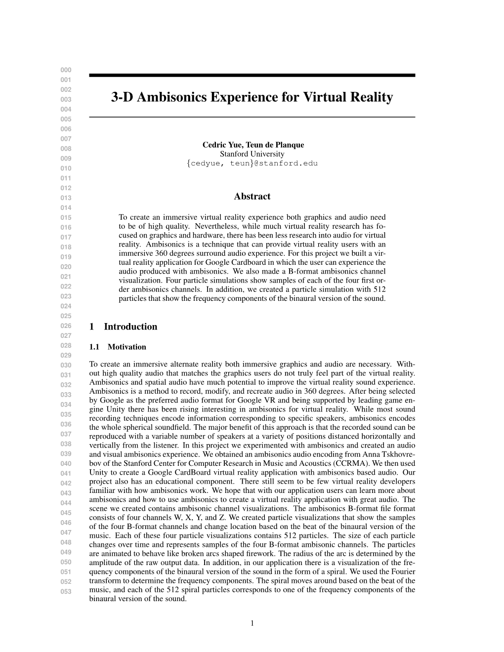 3-D Ambisonics Experience for Virtual Reality