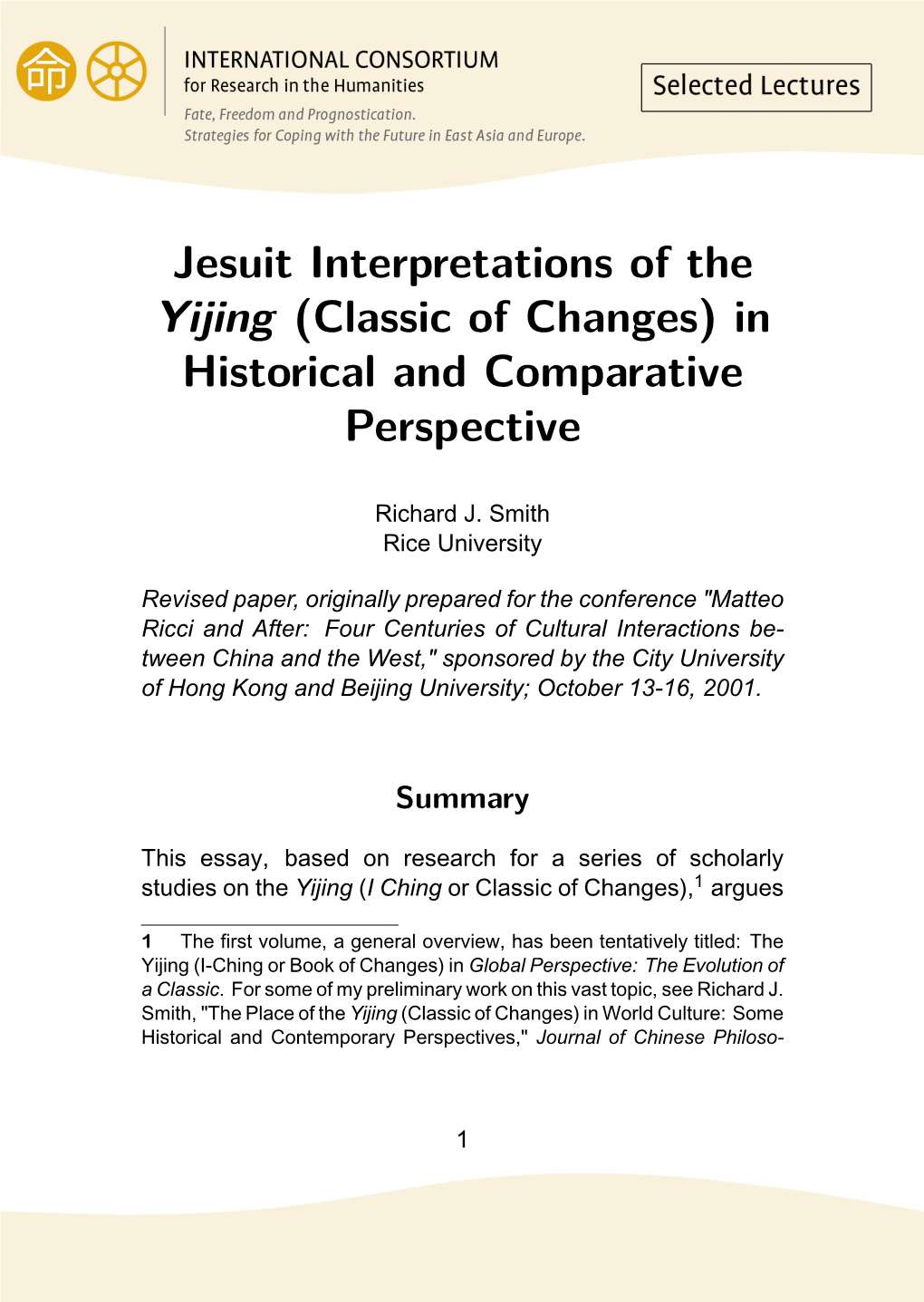 Jesuit Interpretations of the Yijing (Classic of Changes) in Historical and Comparative Perspective