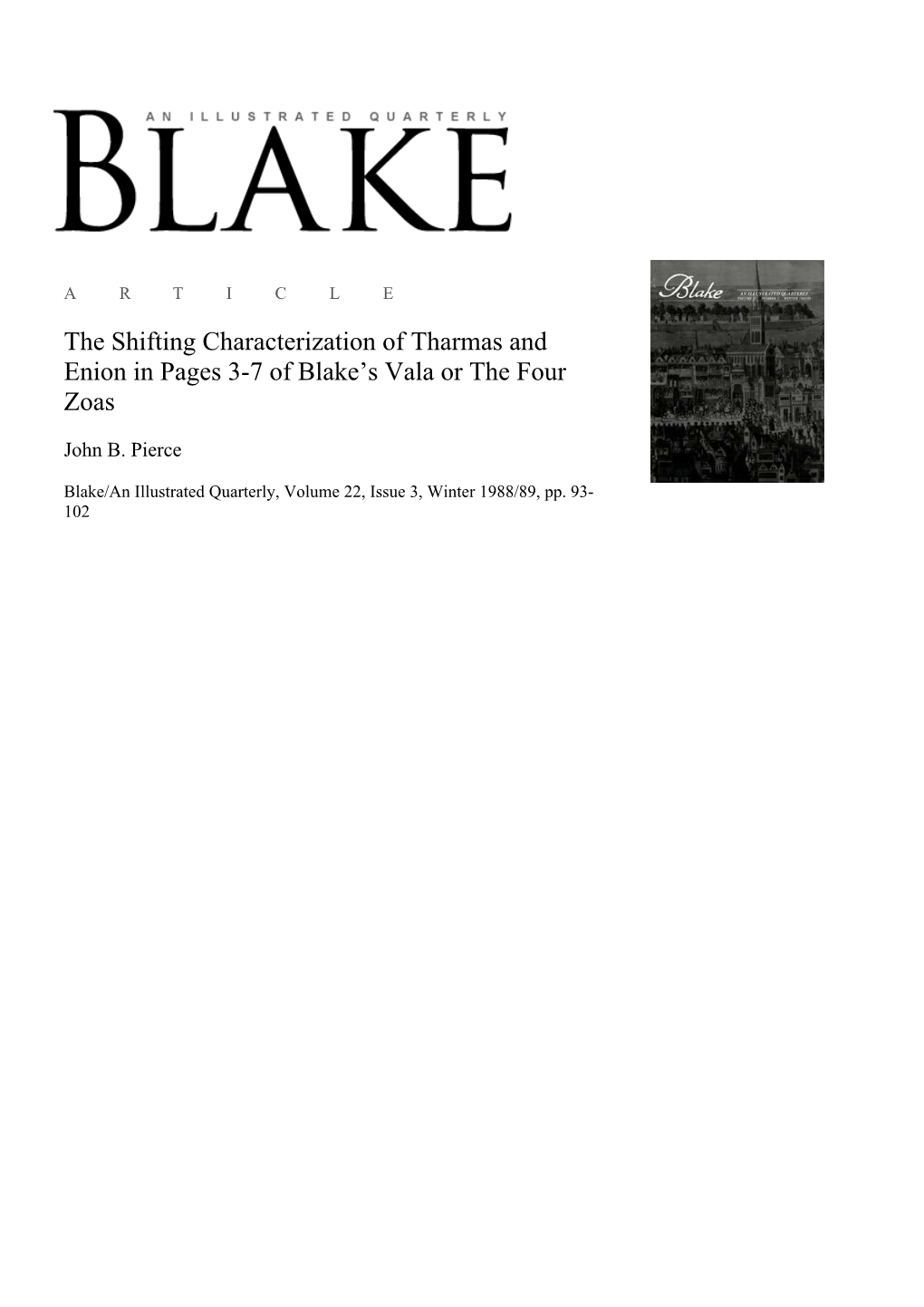 The Shifting Characterization of Tharmas and Enion in Pages 3-7 of Blake's Vala Or the Four Zoas