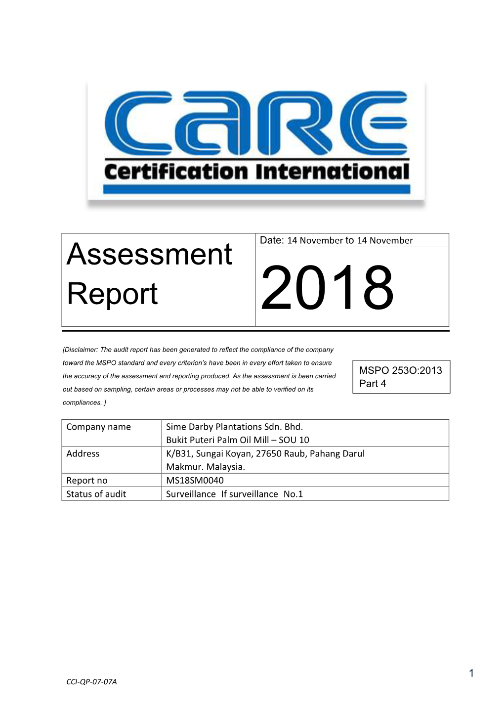 Assessment Report 2018