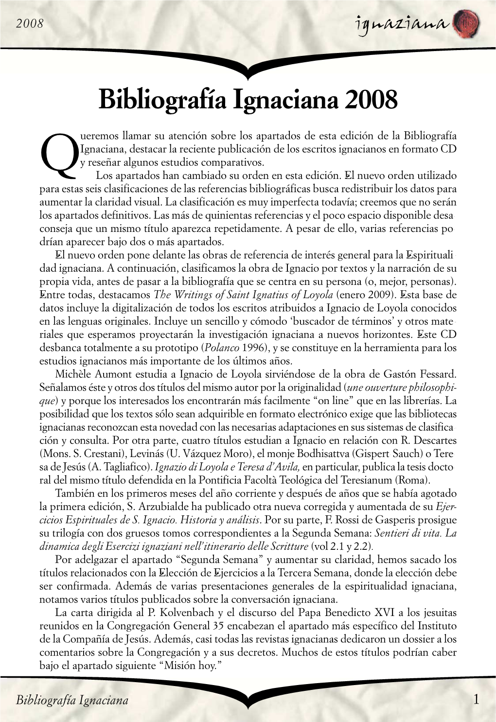 Bibliografía Ignaciana Del Año 2008