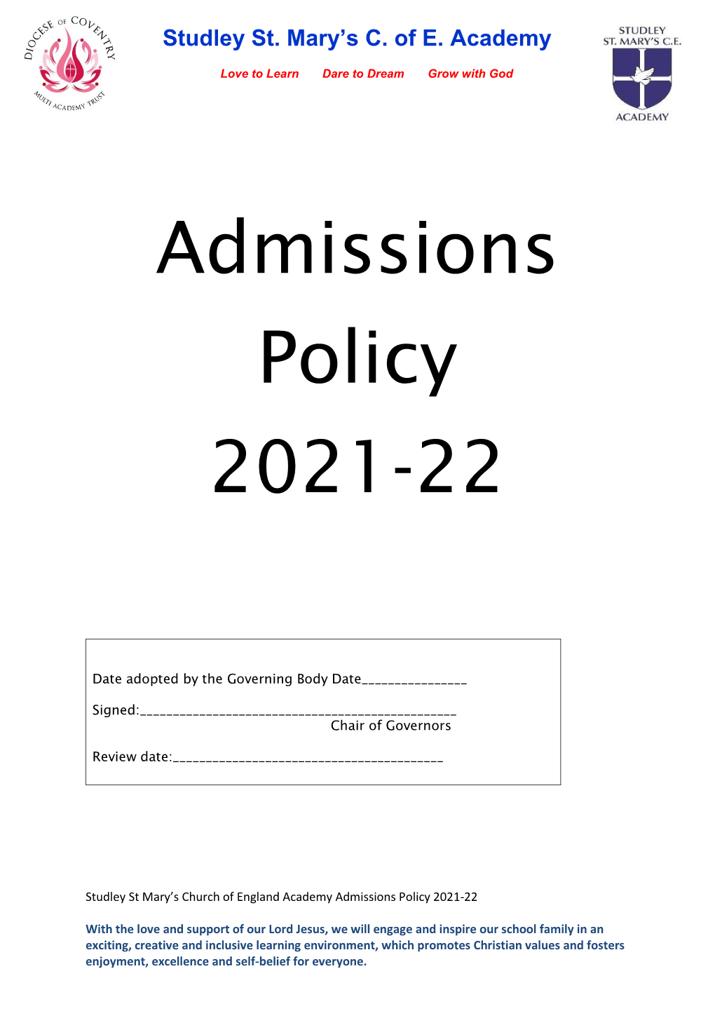 Admissions Policy 2021-22