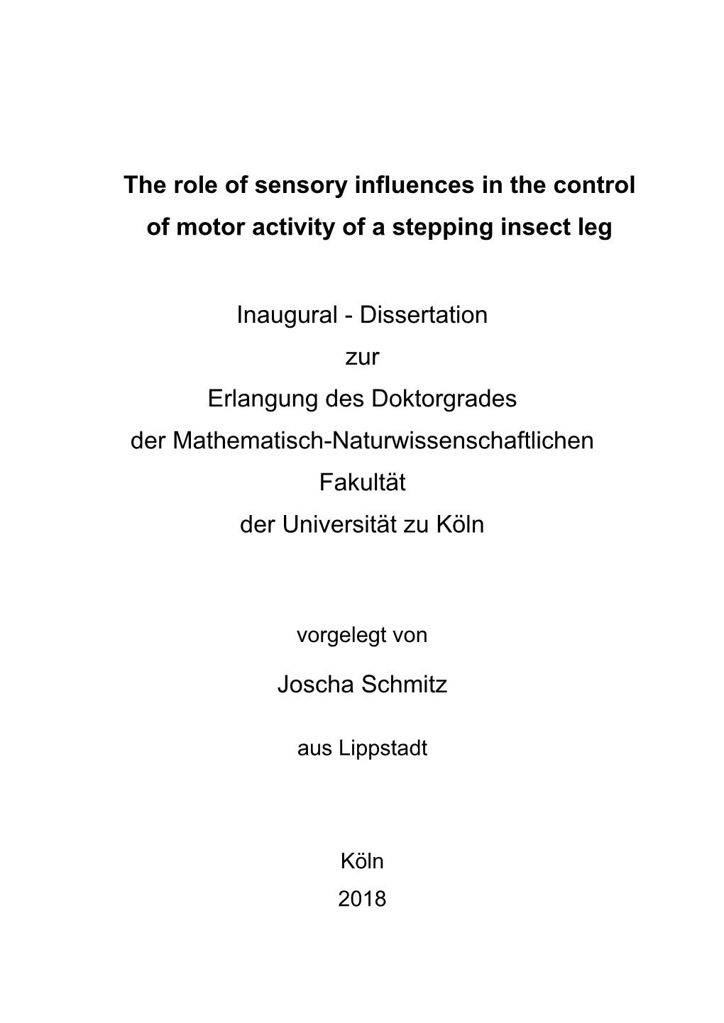 Dissertation Zur Erlangung Des Doktorgrades Der Mathematisch-Naturwissenschaftlichen Fakultät Der Universität Zu Köln