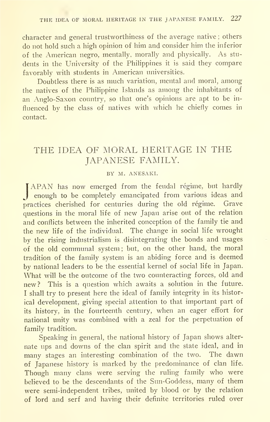 The Idea of Moral Heritage in the Japanese Family. 227