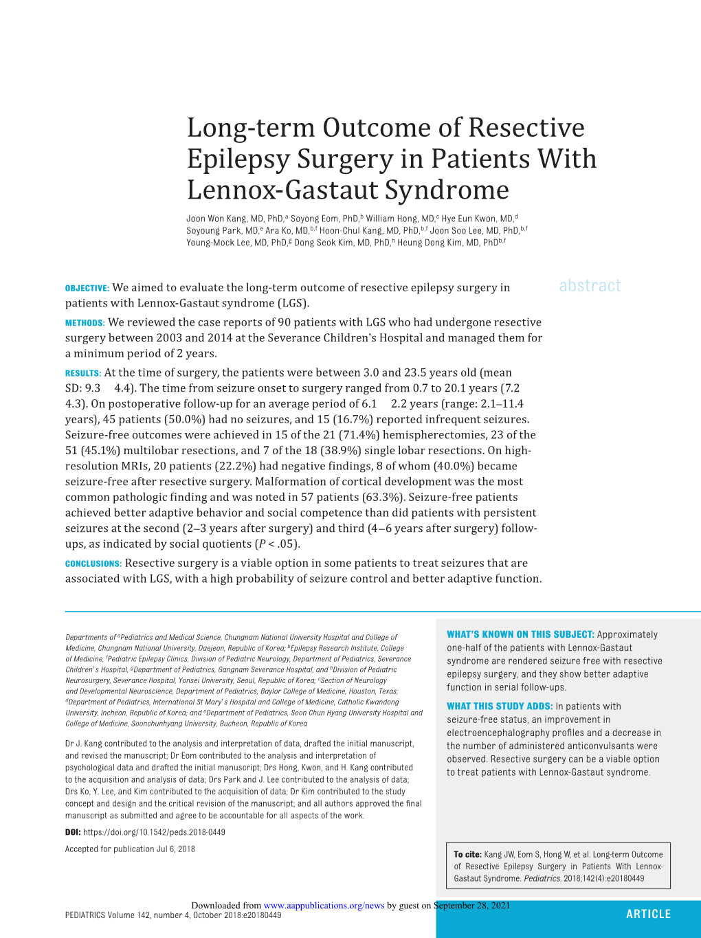 Long-Term Outcome of Resective Epilepsy Surgery in Patients with Lennox- Gastaut Syndrome