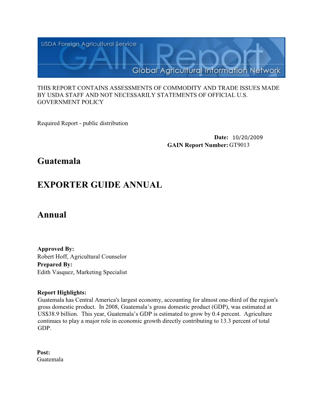 Guatemala EXPORTER GUIDE ANNUAL Annual