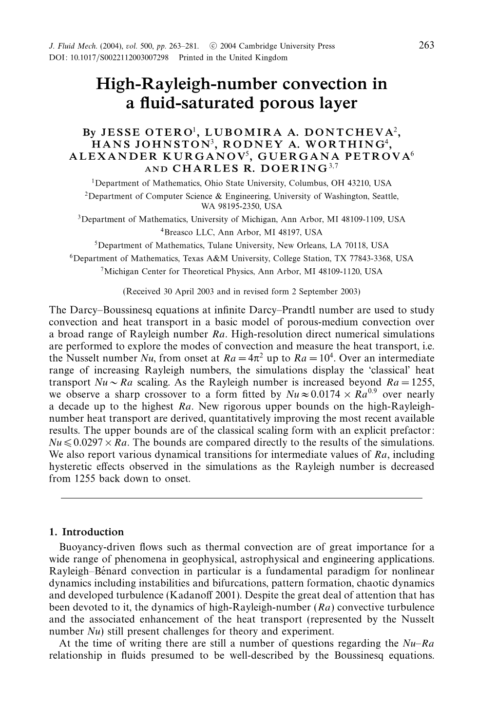 High-Rayleigh-Number Convection in a Fluid-Saturated Porous Layer