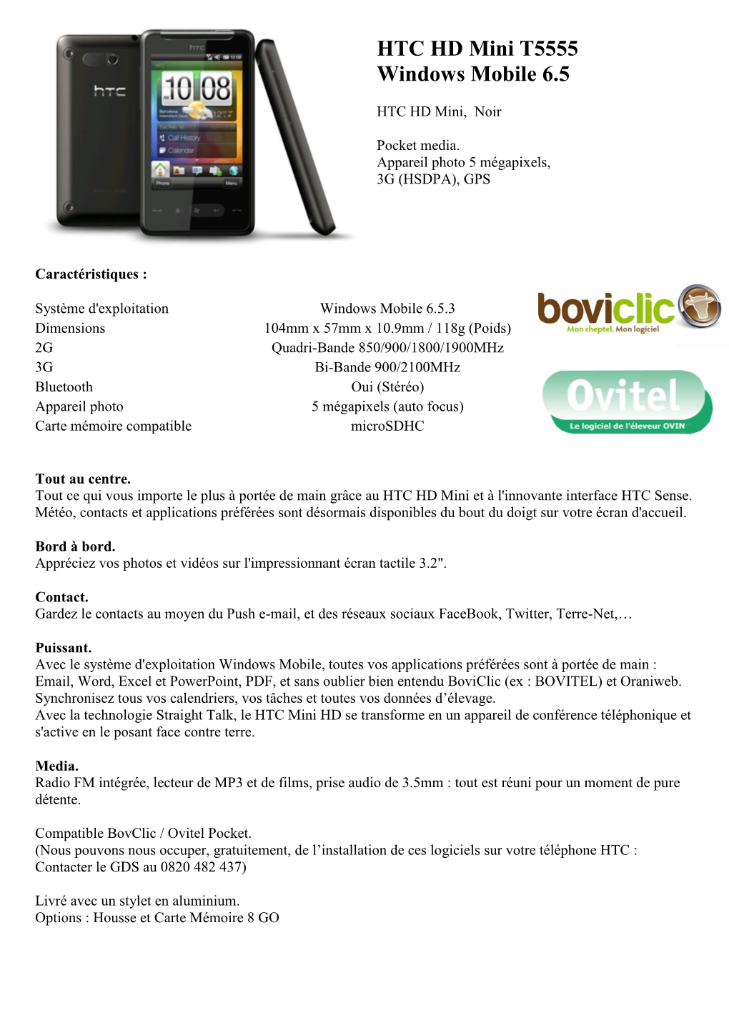 HTC HD Mini T5555 Windows Mobile 6.5