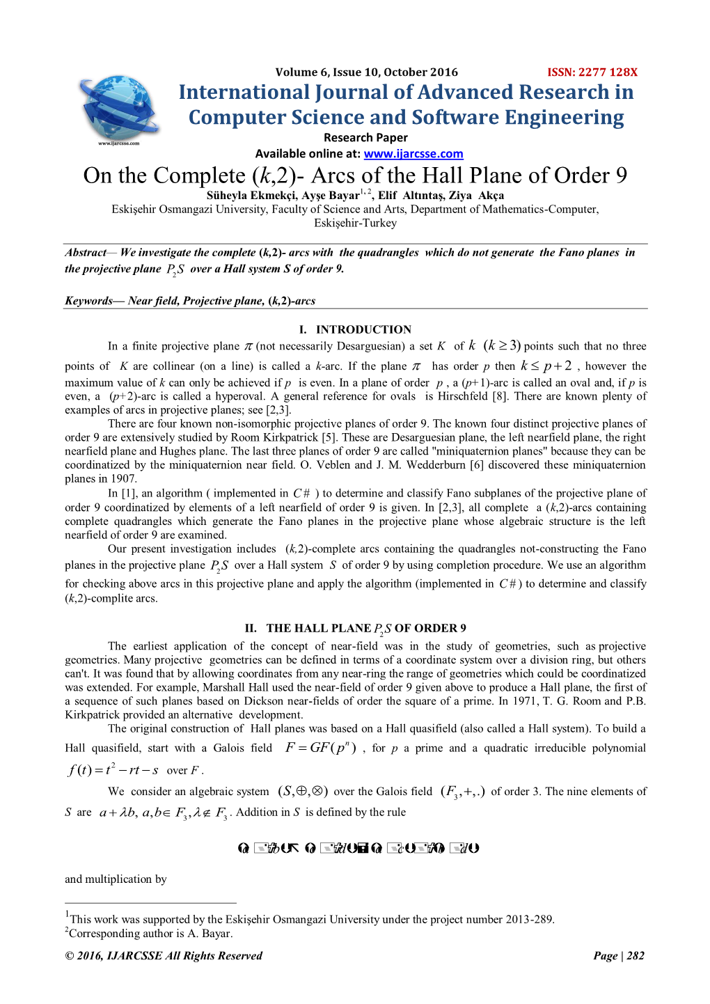 (K,2)- Arcs of the Hall Plane of Order 9