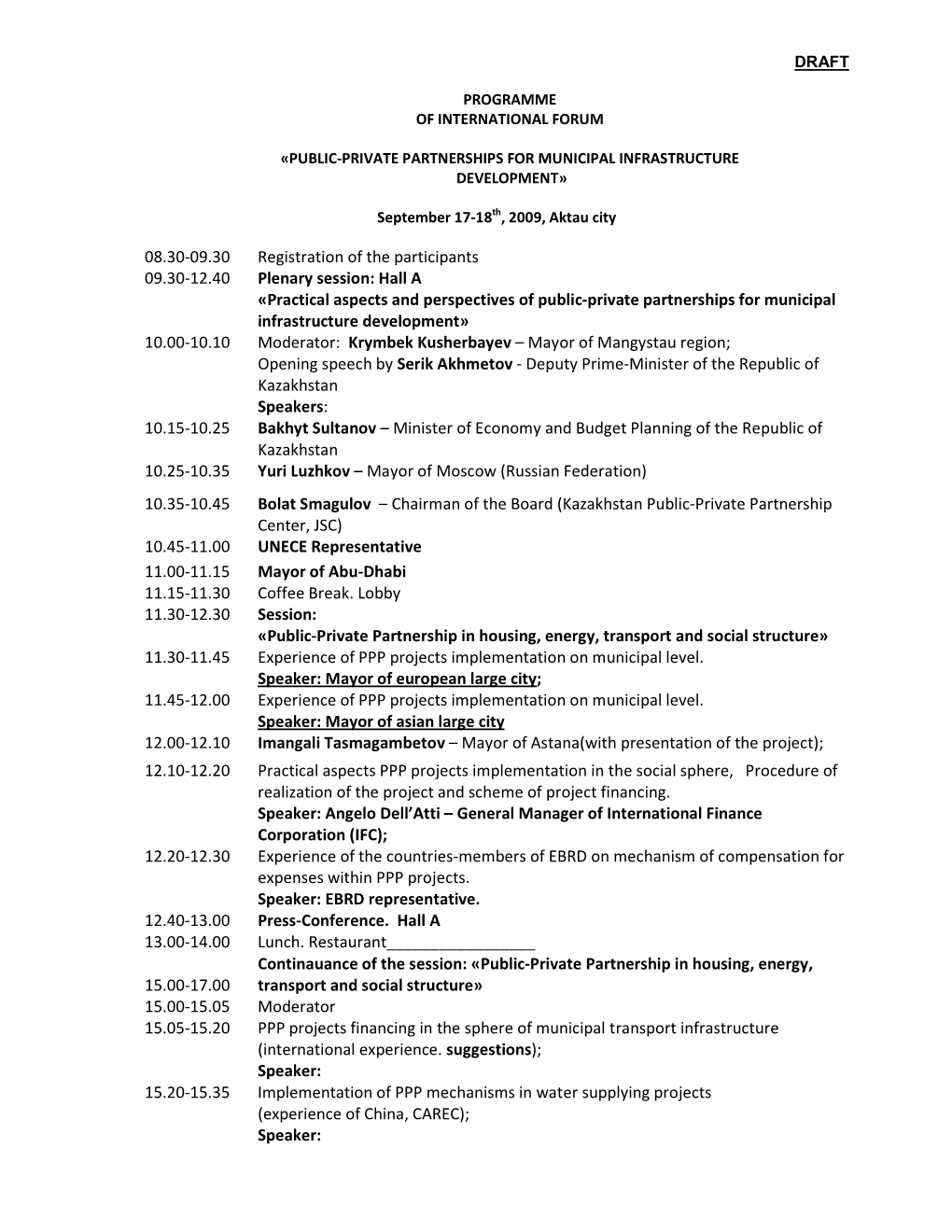 Programme of International Forum