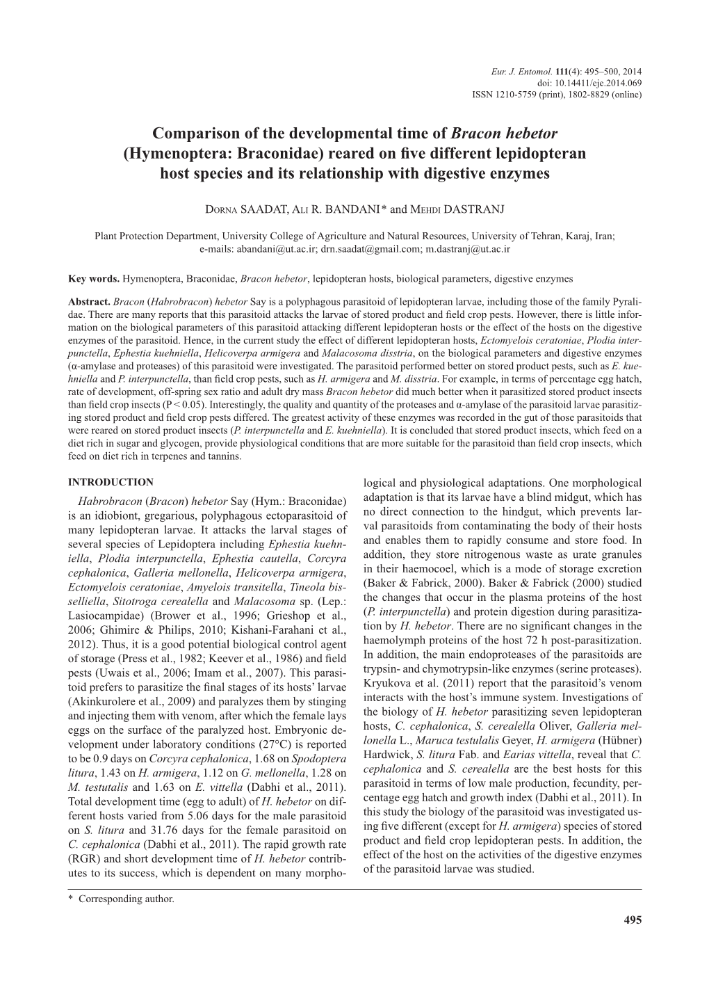 (Hymenoptera: Braconidae) Reared on Five Different Lepidopteran Host Species and Its Relationship with Digestive Enzymes