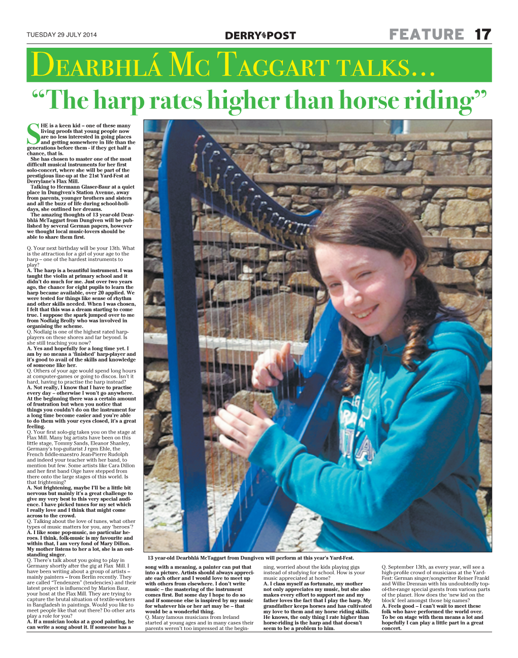 Dearbhlá Mc Taggart Talks… “The Harp Rates Higher Than Horse Riding”