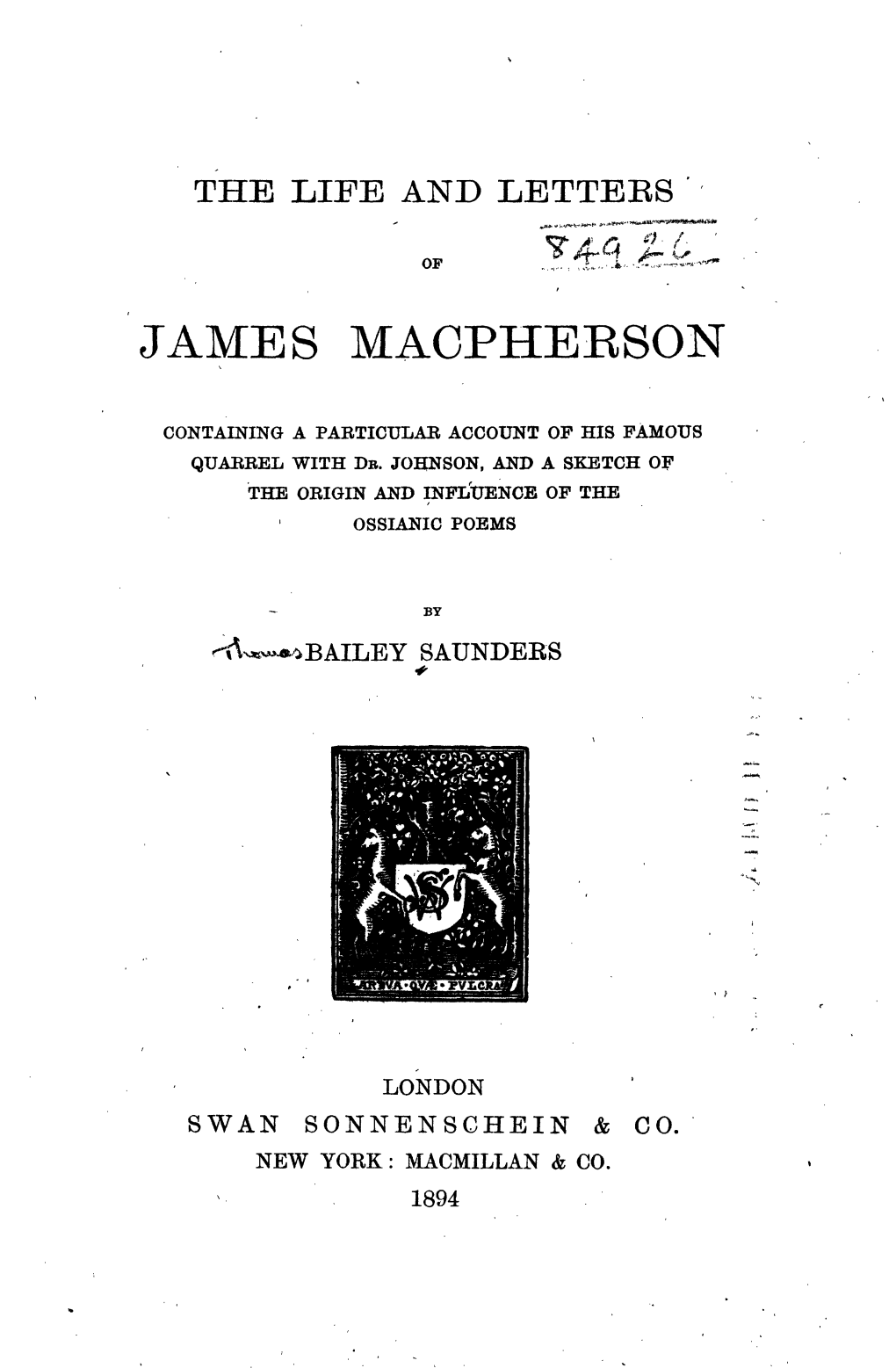 The Life and Letters of James Macpherson