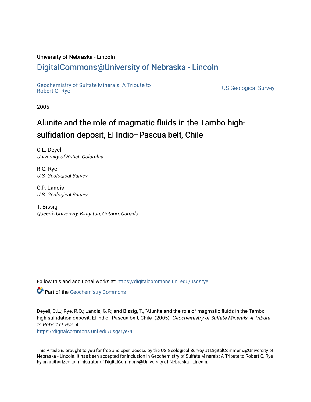 Alunite and the Role of Magmatic Fluids in the Tambo High-Sulfidation Deposit, El Indio–Pascua Belt, Chile