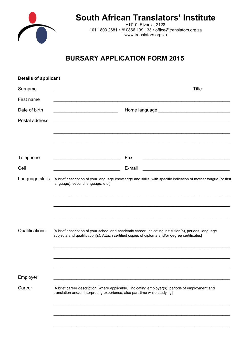 Sati Bursary Application 2015