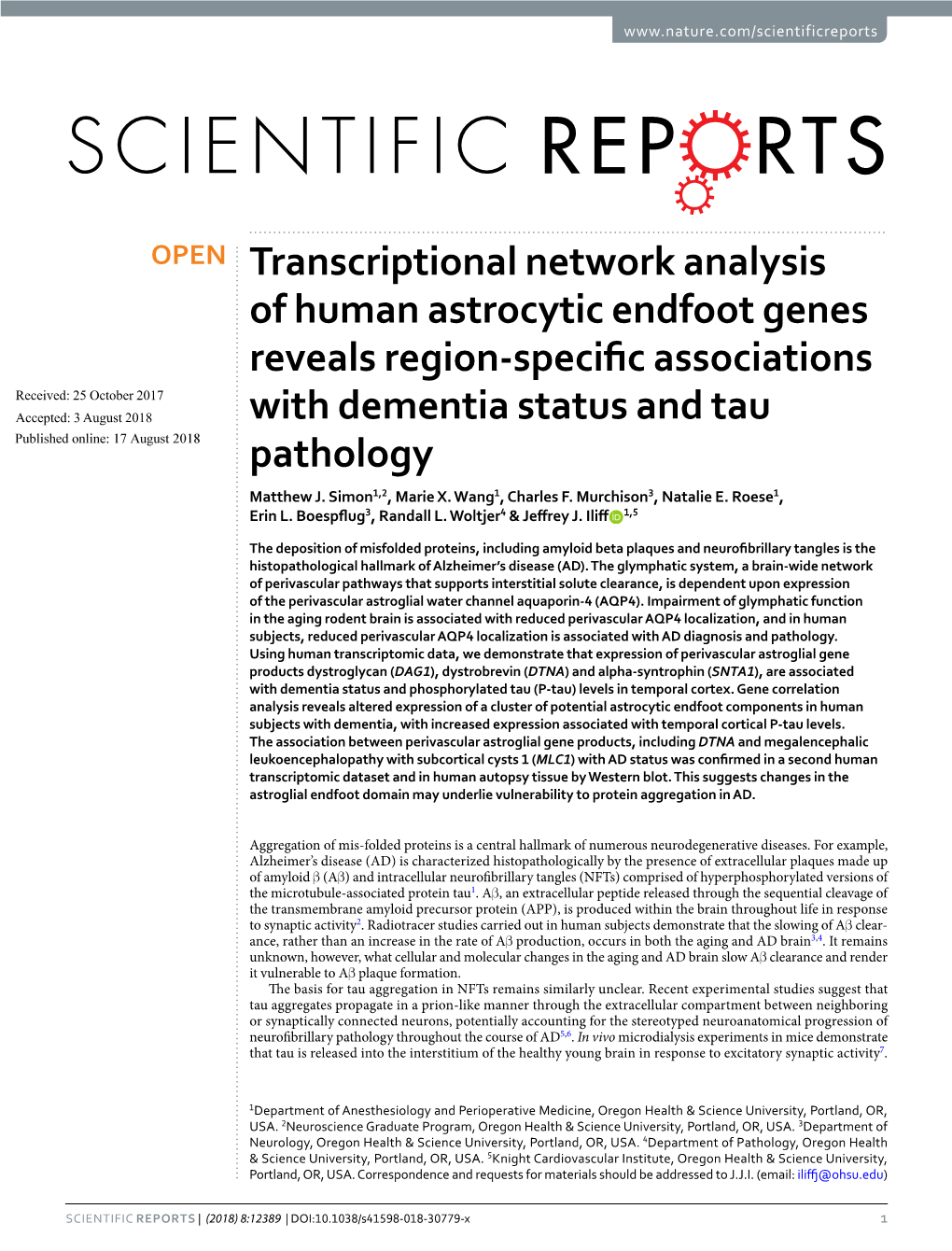 Transcriptional Network Analysis of Human Astrocytic Endfoot Genes Reveals Region-Specific Associations with Dementia Status