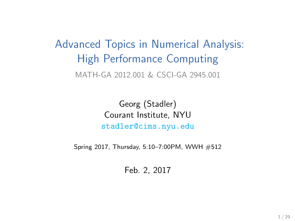 High Performance Computing [.1Ex] MATH-GA 2012.001 & CSCI-GA