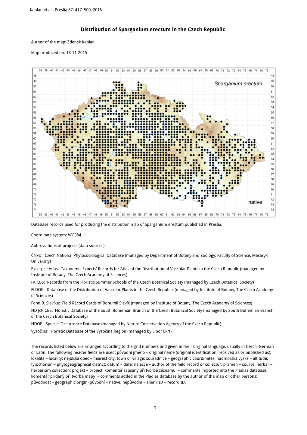 1 Distribution of Sparganium Erectum in the Czech Republic