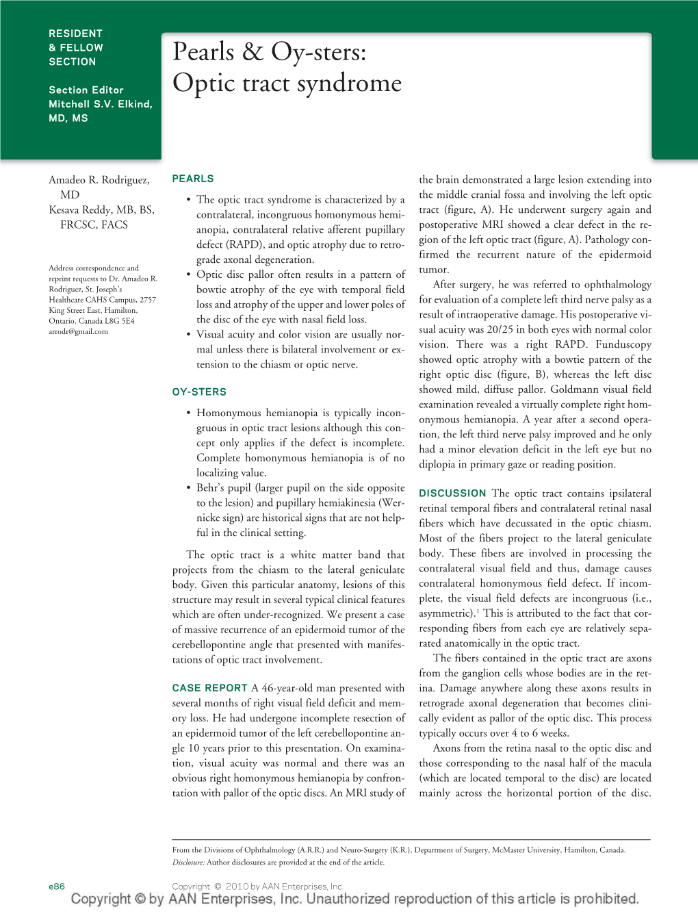 Pearls & Oy-Sters: Optic Tract Syndrome