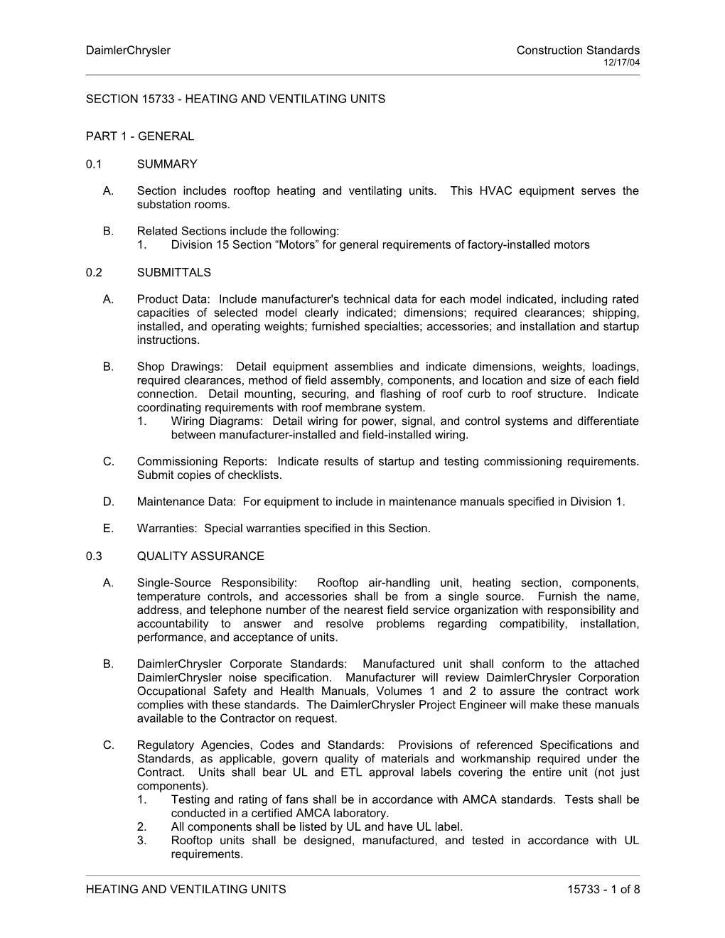 Section 15733 - Heating and Ventilating Units