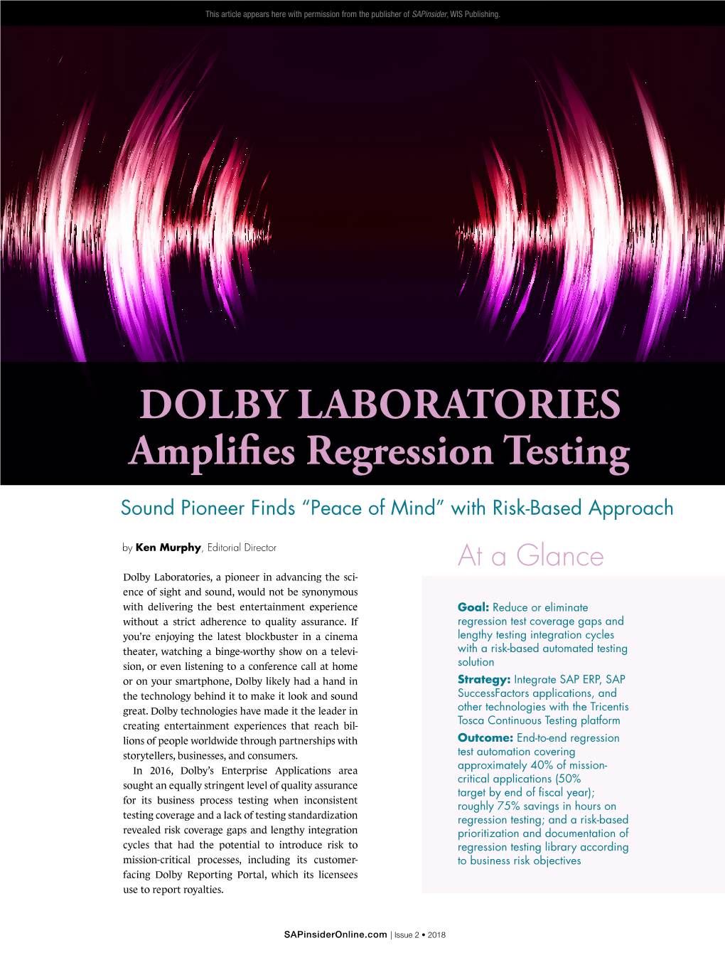 Amplifies Regression Testing DOLBY LABORATORIES