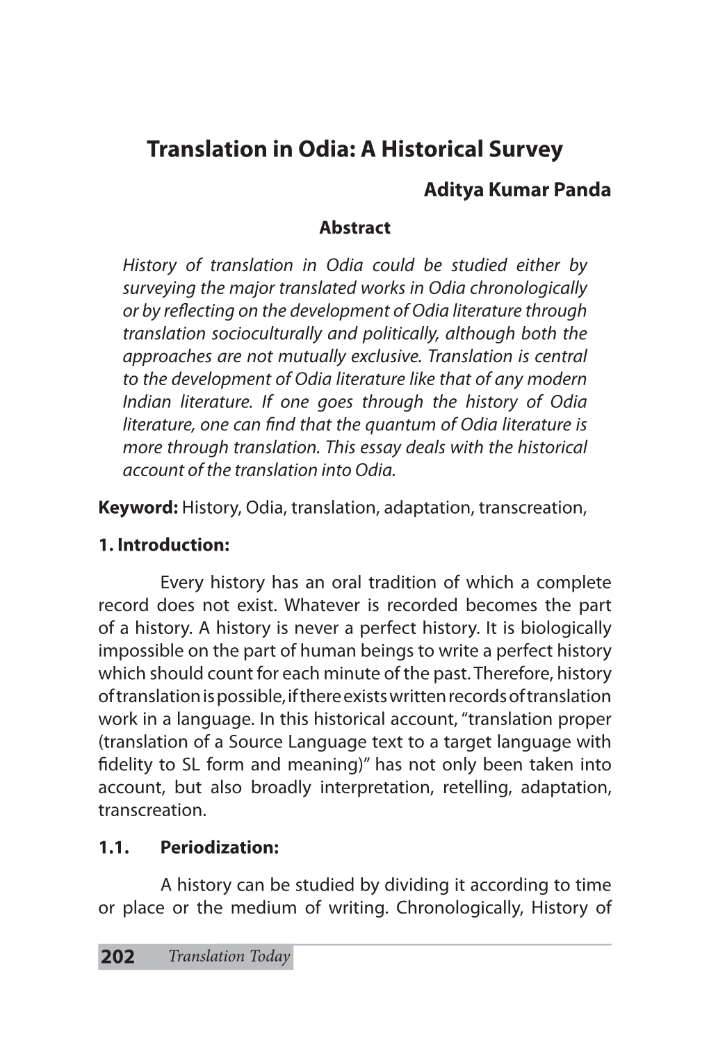 Translation in Odia: a Historical Survey