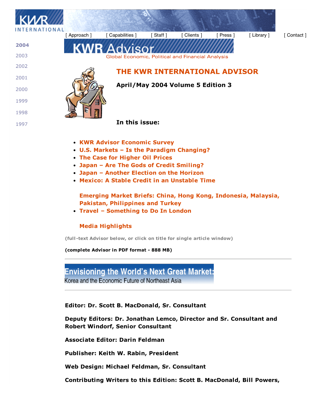 THE KWR INTERNATIONAL ADVISOR 2001 April/May 2004 Volume 5 Edition 3 2000