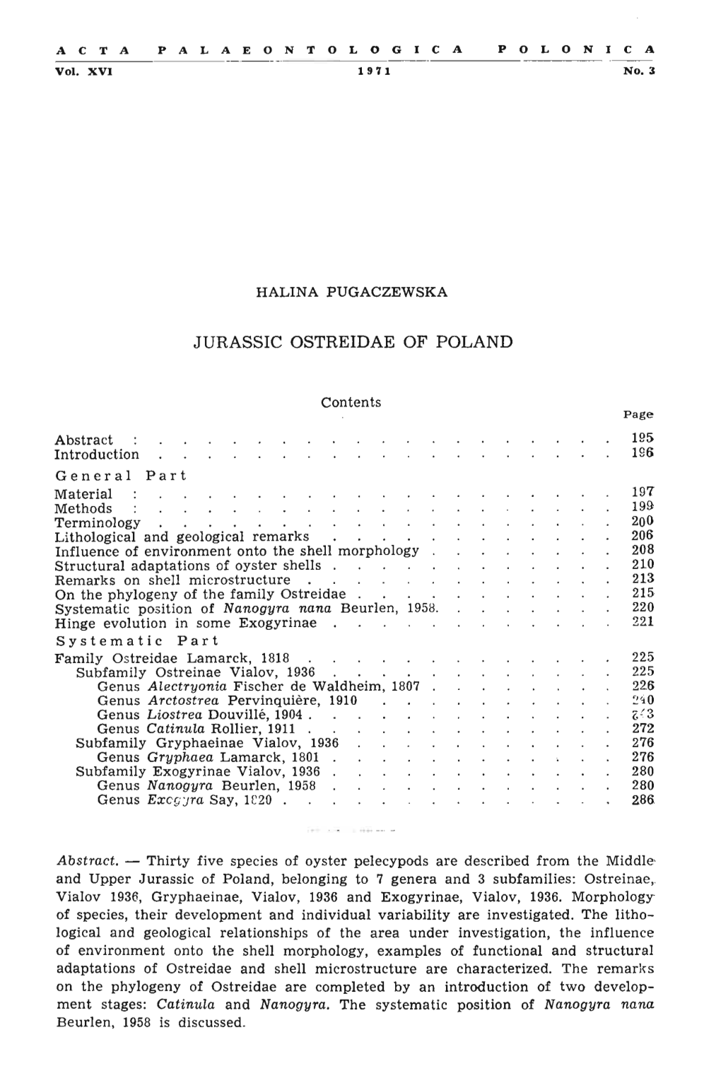 Jurassic Ostreidae of Poland