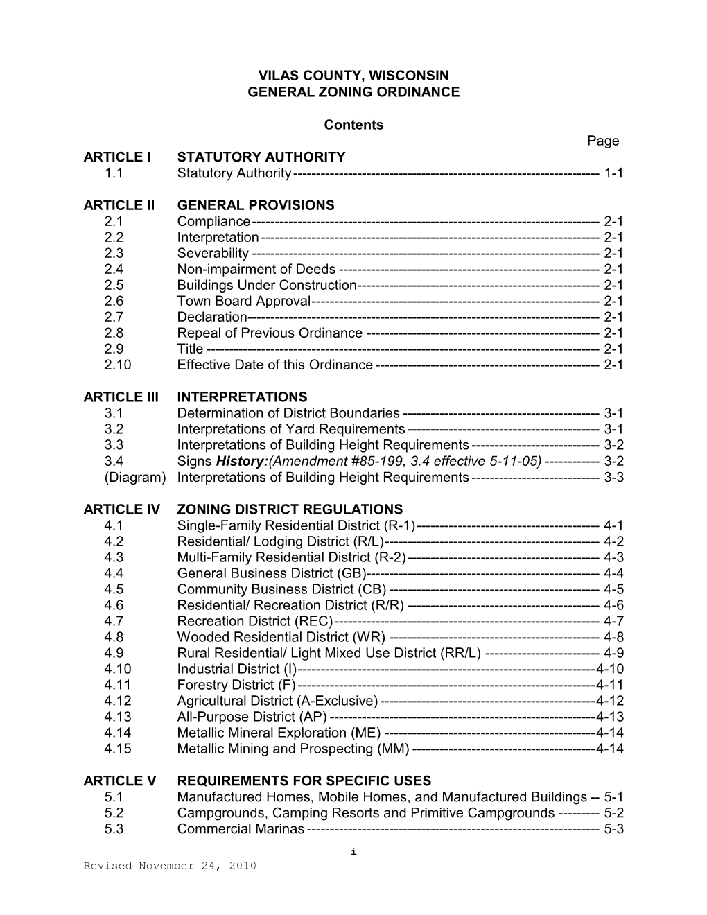 Vilas County General Zoning Ordinance.Pdf