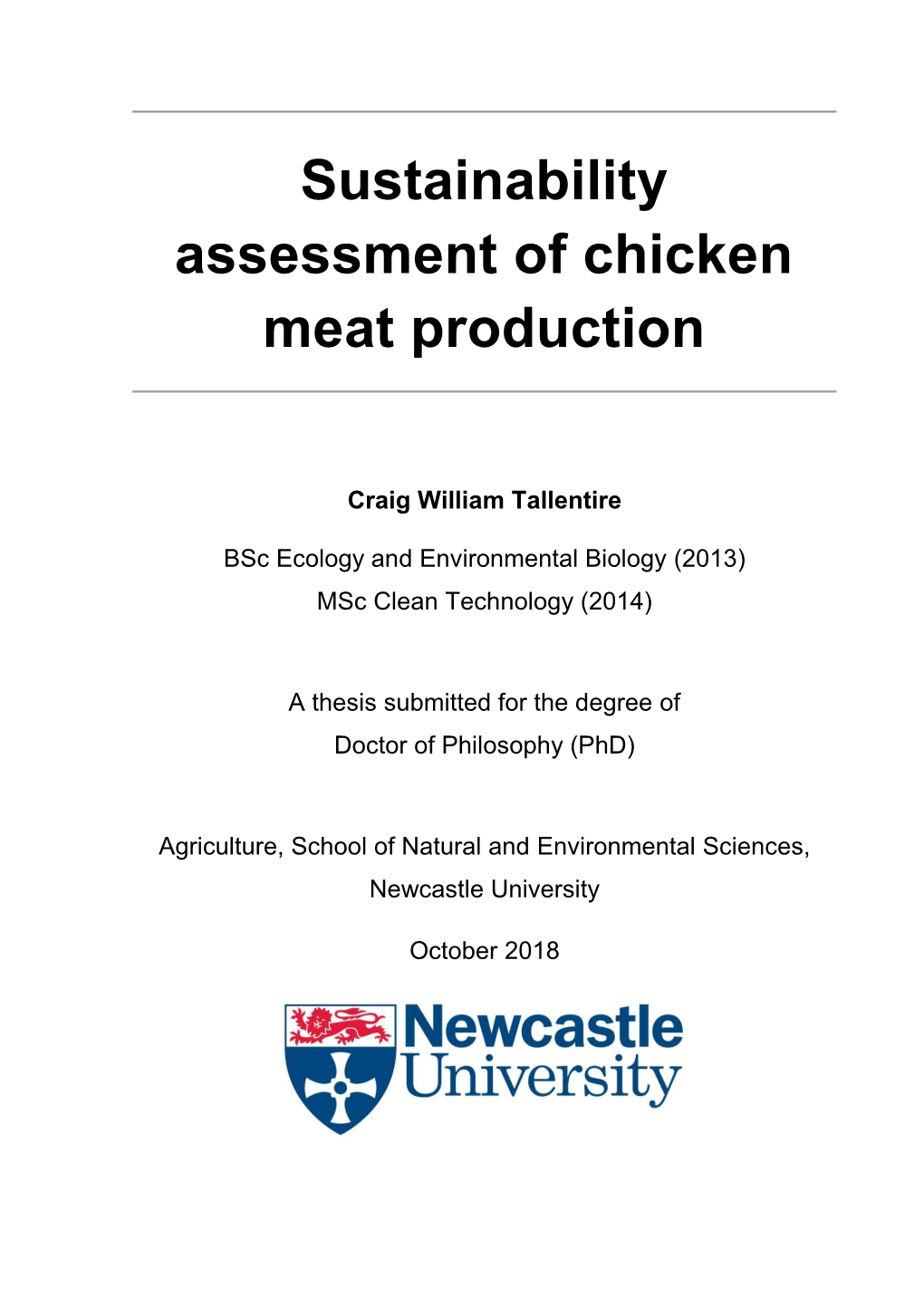 Sustainability Assessment of Chicken Meat Production