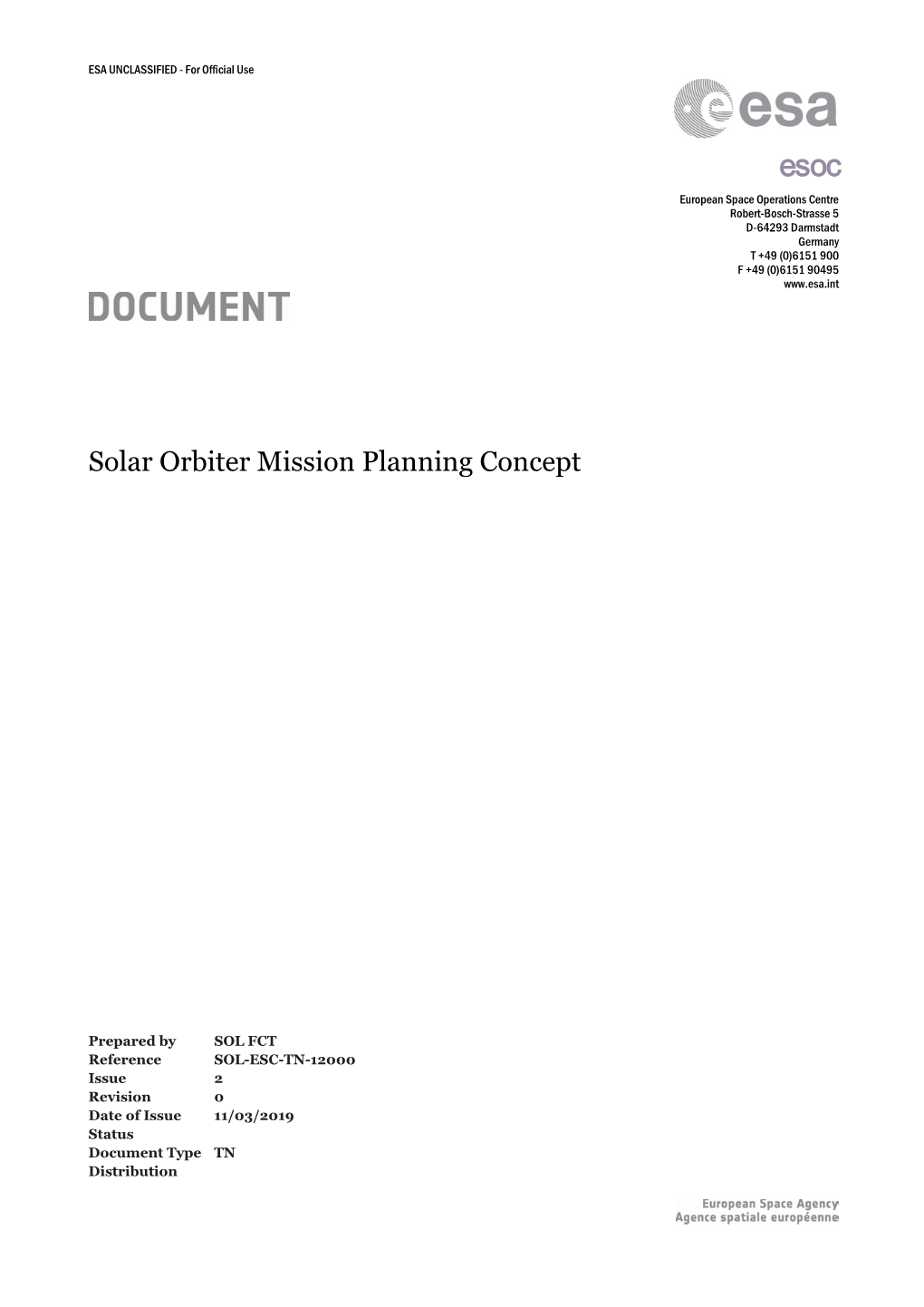 Solar Orbiter Mission Planning Concept