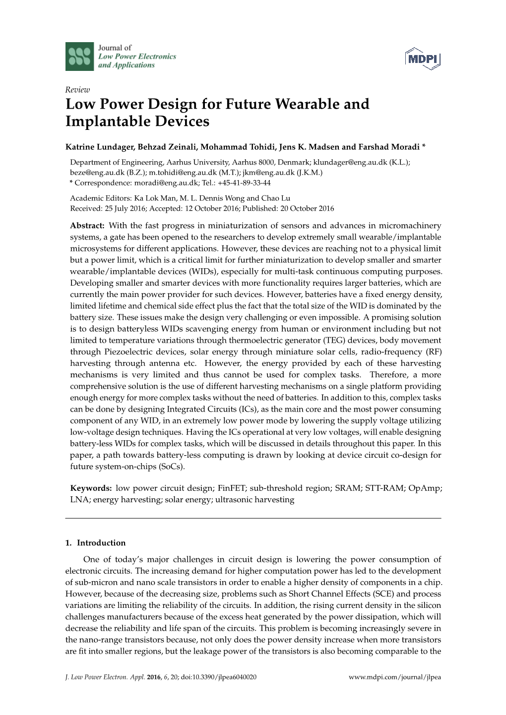 Low Power Design for Future Wearable and Implantable Devices