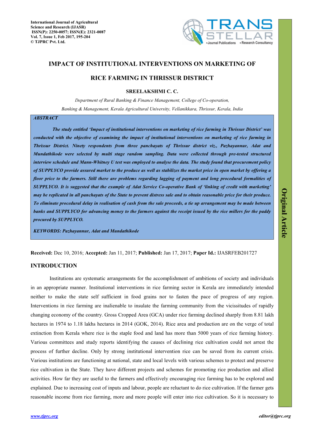 Ijasr-Impact of Institutional Interventions On