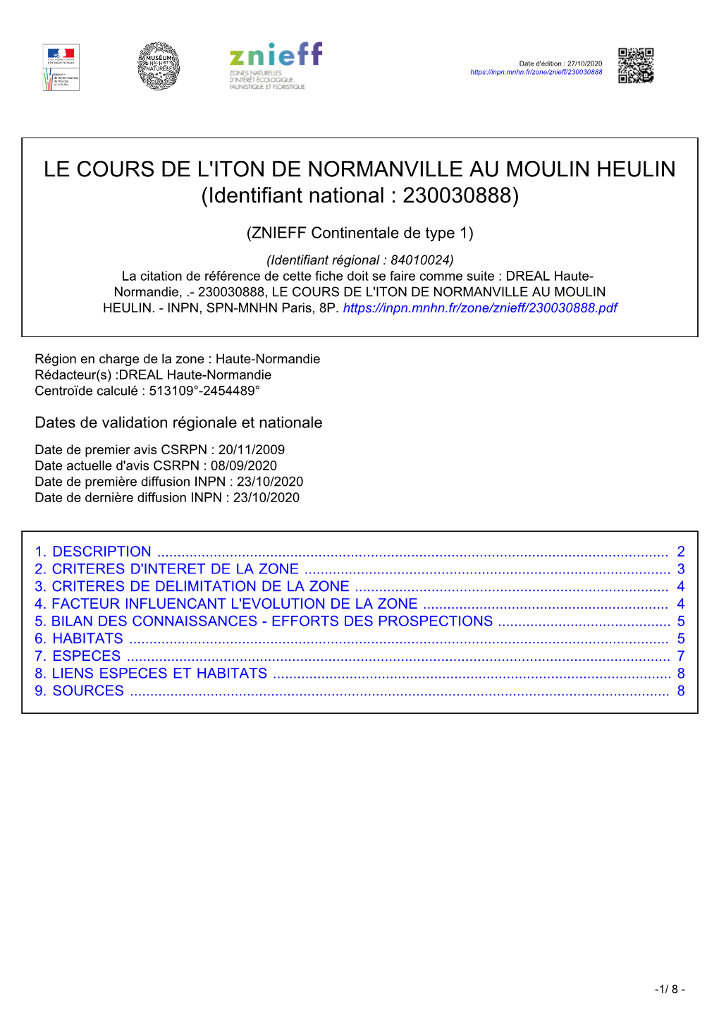 LE COURS DE L'iton DE NORMANVILLE AU MOULIN HEULIN (Identifiant National : 230030888)