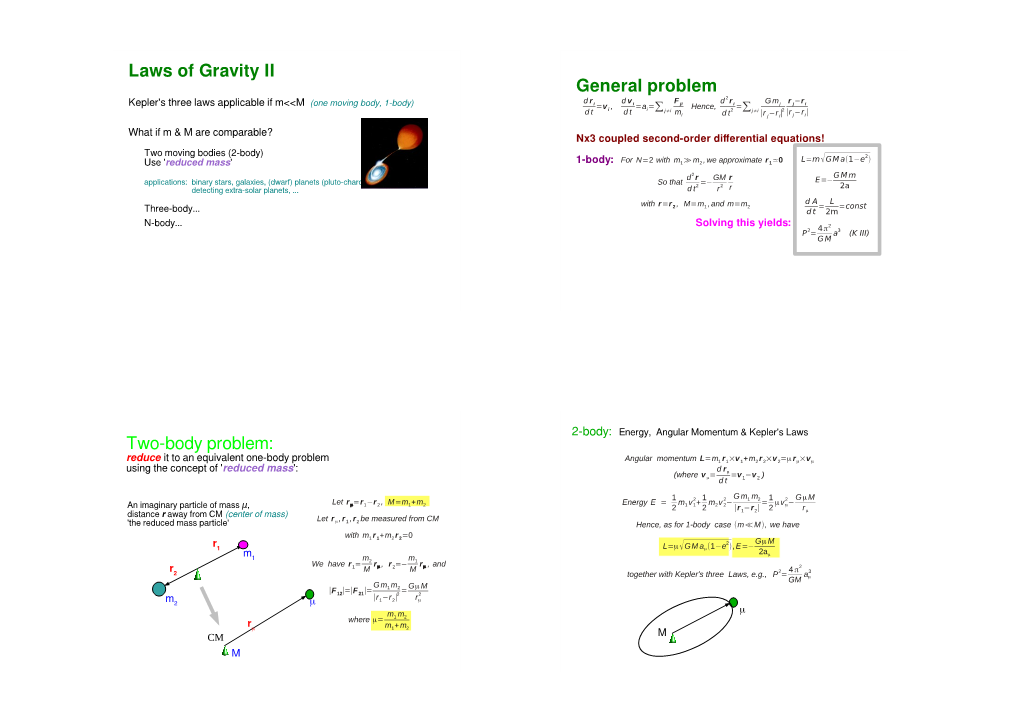 Laws of Gravity II General Problem Two-Body Problem