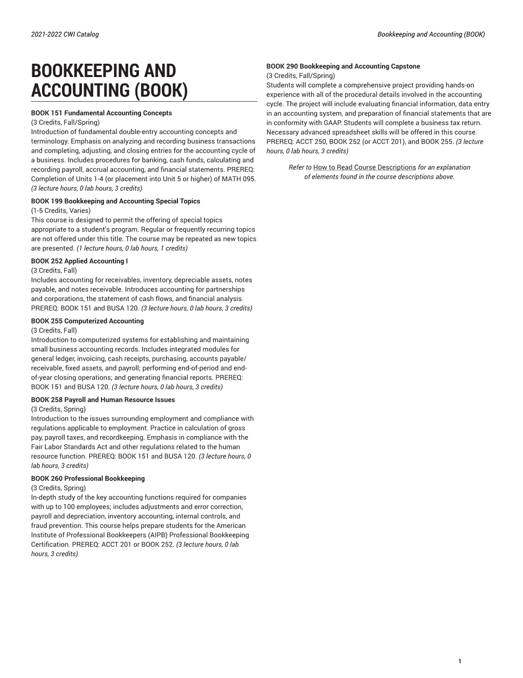 Bookkeeping and Accounting (BOOK)