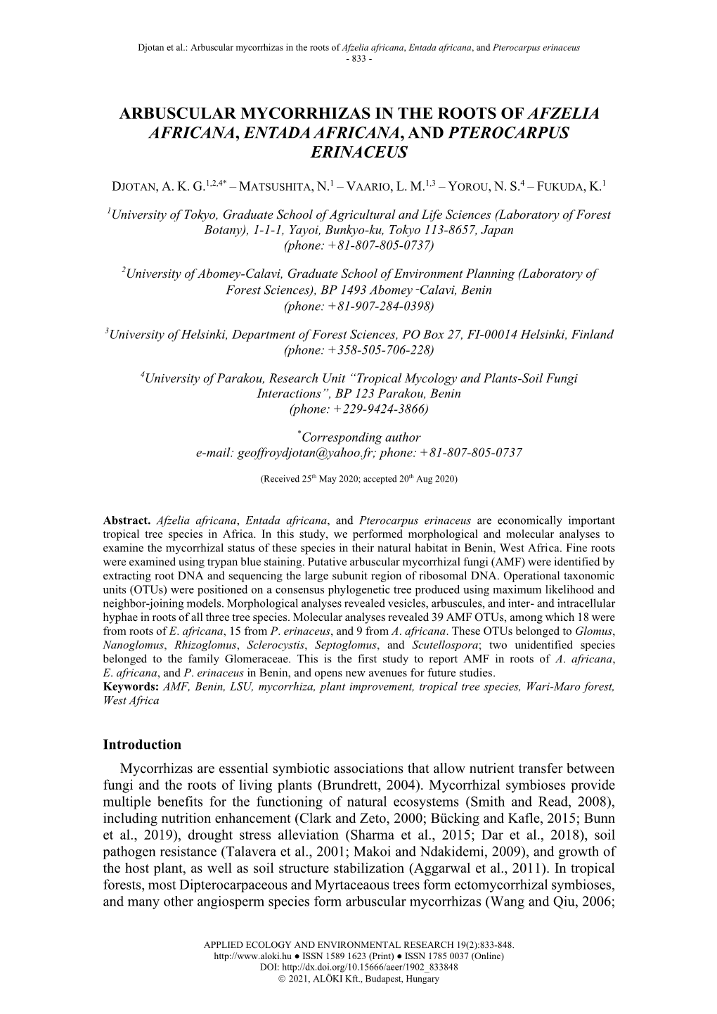 Arbuscular Mycorrhizas in the Roots of Afzelia Africana, Entada Africana, and Pterocarpus Erinaceus - 833