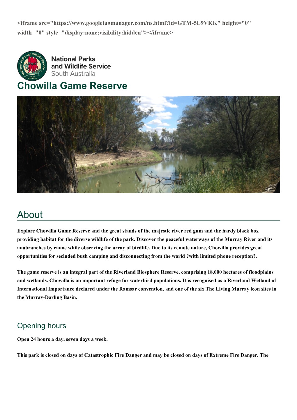 Chowilla Game Reserve About