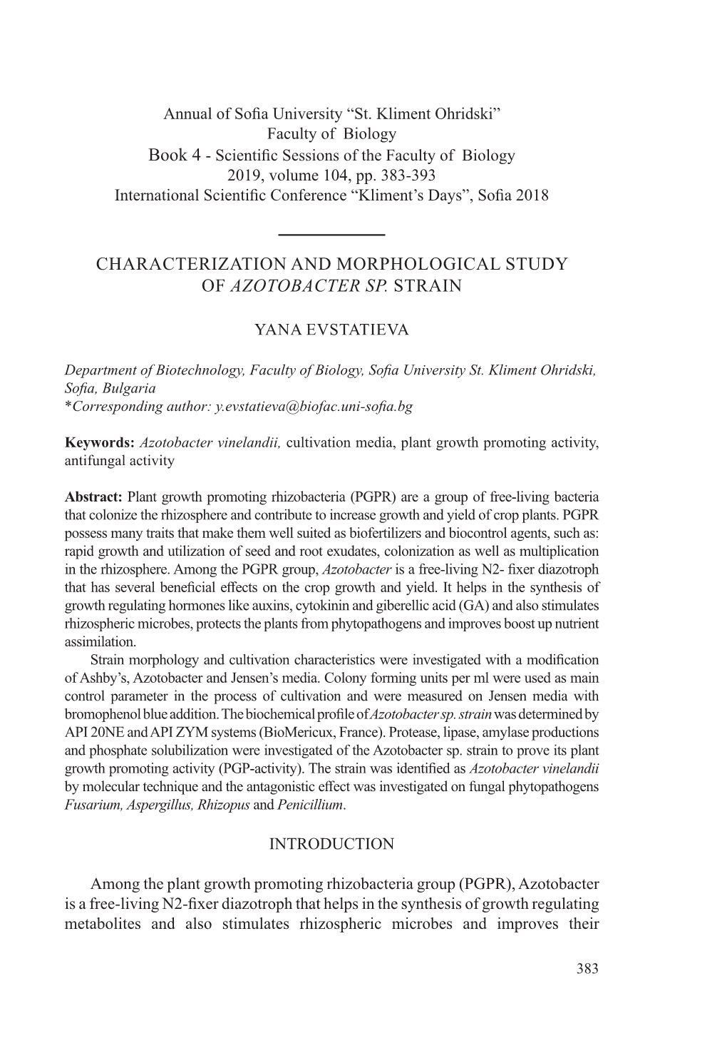 Characterization and Morphological Study of Azotobacter Sp