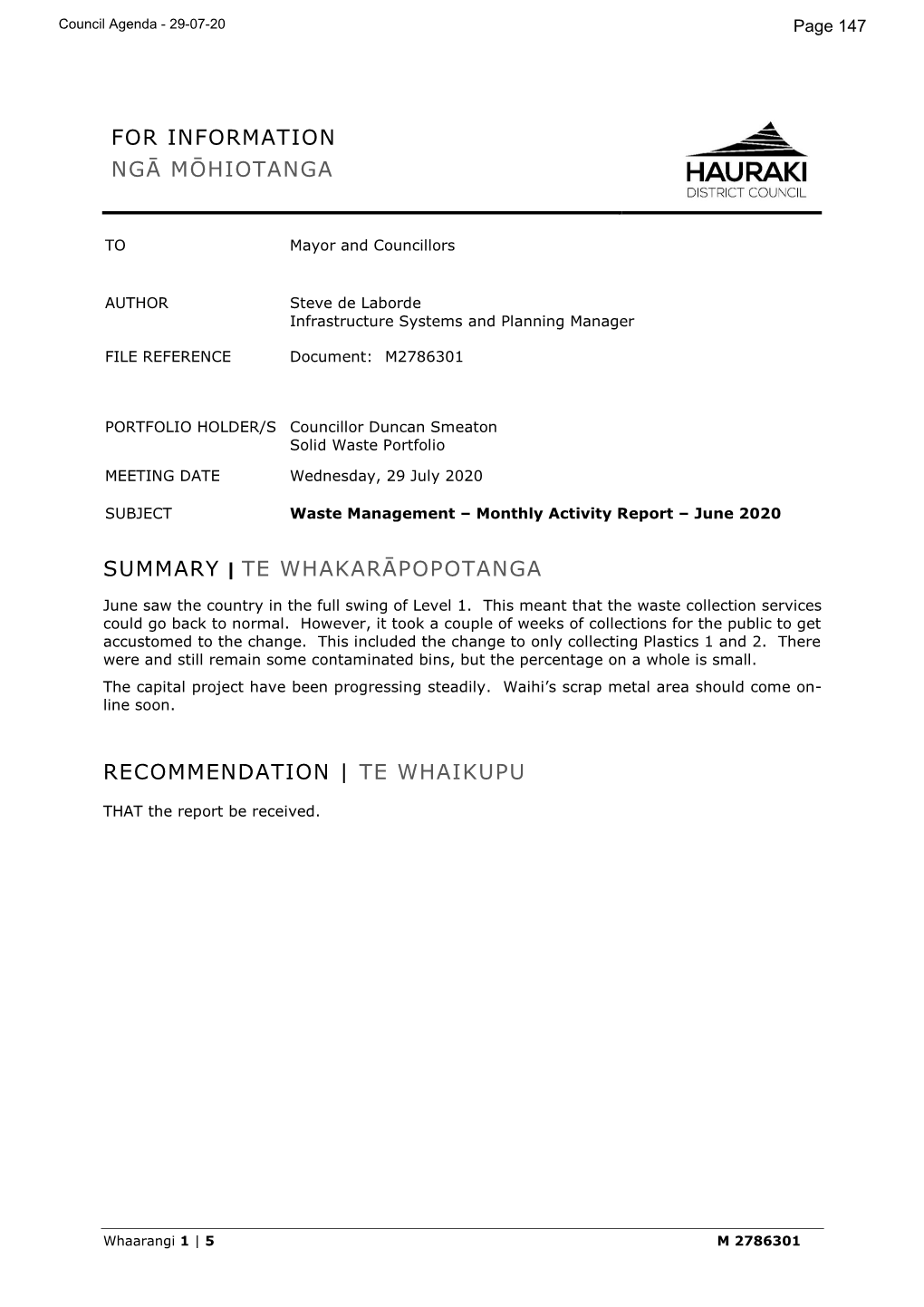 Council Agenda - 29-07-20 Page 147