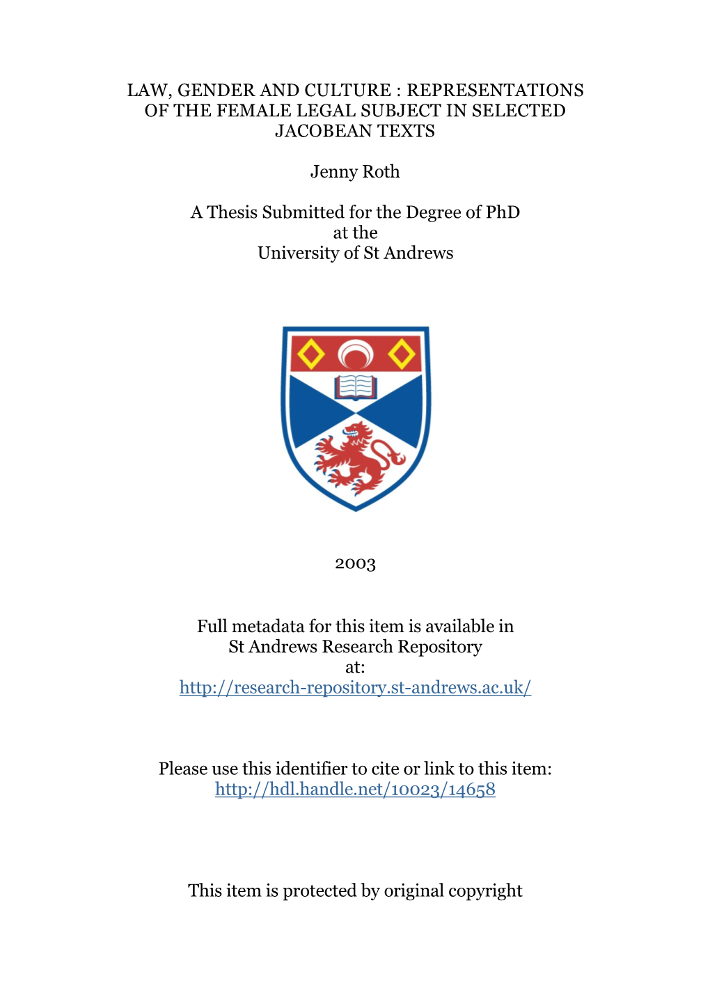 Jenny Roth Phd Thesis