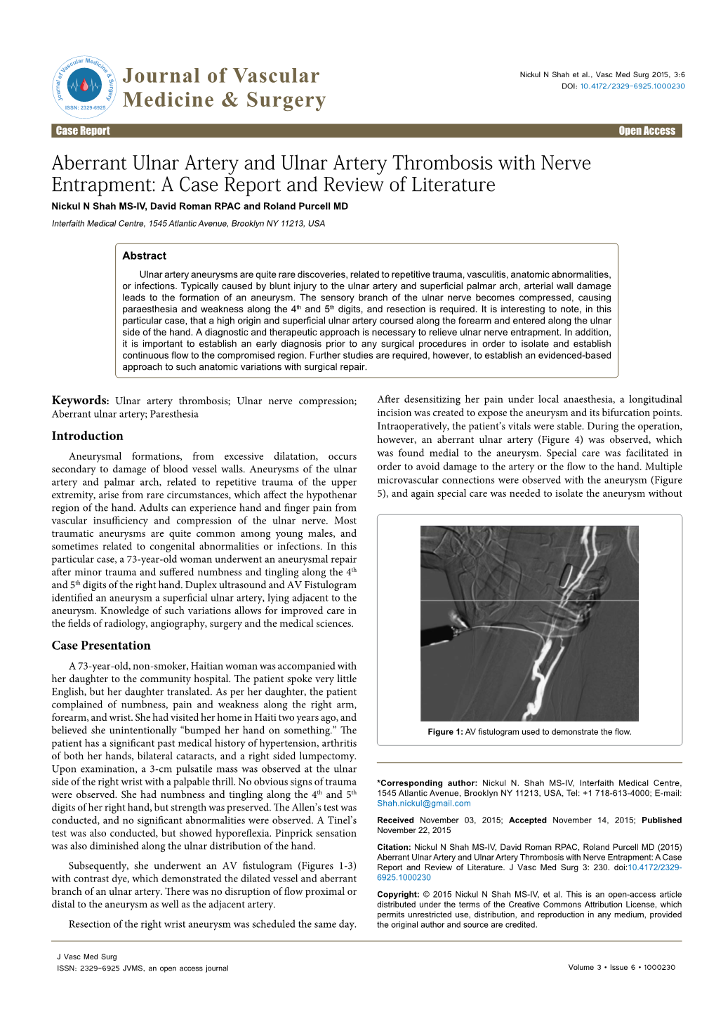 Aberrant Ulnar Artery and Ulnar Artery Thrombosis with Nerve Entrapment