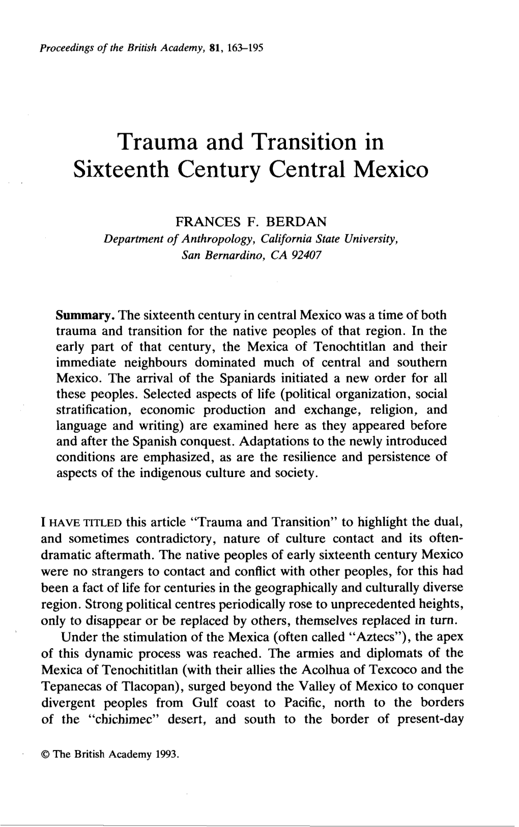 Trauma and Transition in Sixteenth Century Central Mexico