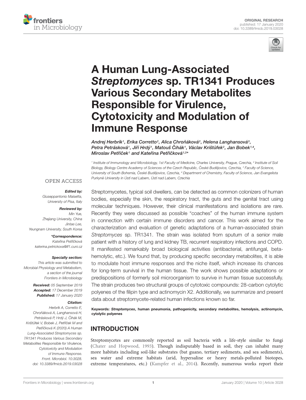 A Human Lung-Associated Streptomyces Spp