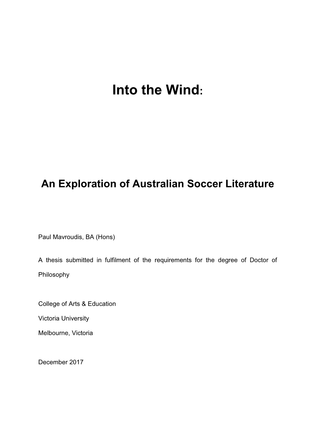 Into the Wind: an Exploration of Australian Soccer Literature