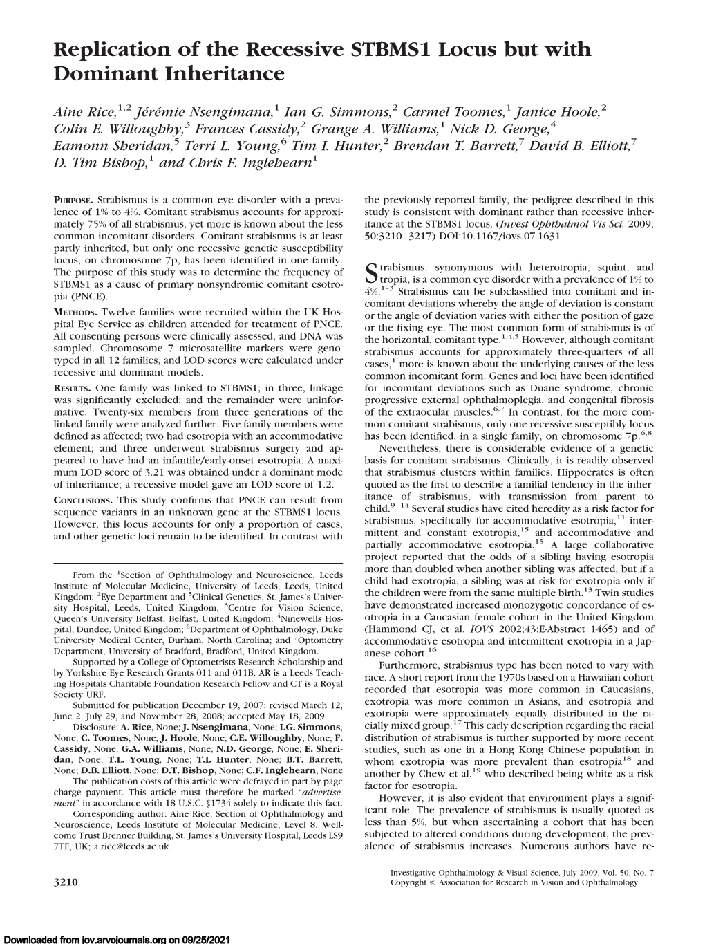 Replication of the Recessive STBMS1 Locus but with Dominant Inheritance